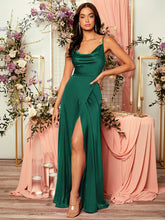1pc Draped Neck Wrap Split Thigh Bridesmaid Dress